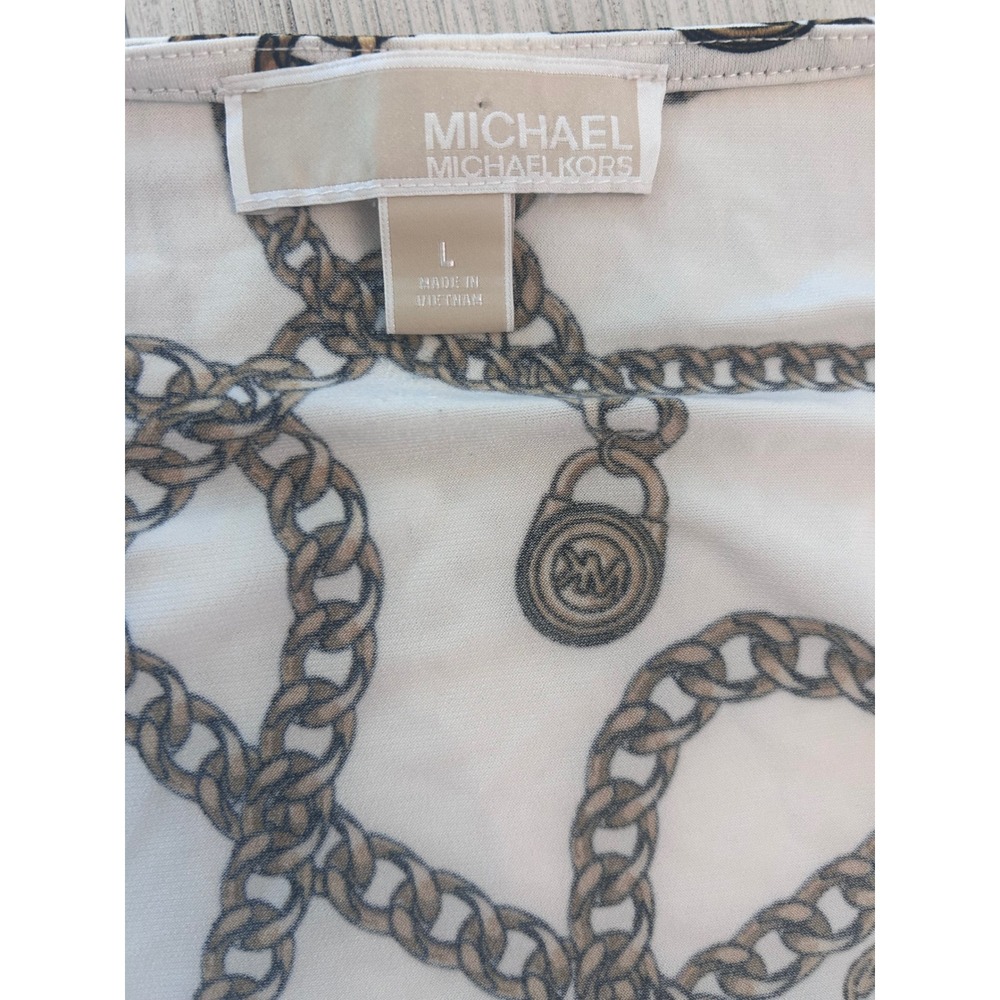Michael Michael Kors Womens White Chain Print V Neck Jersey Blouse Large - Picture 9 of 9